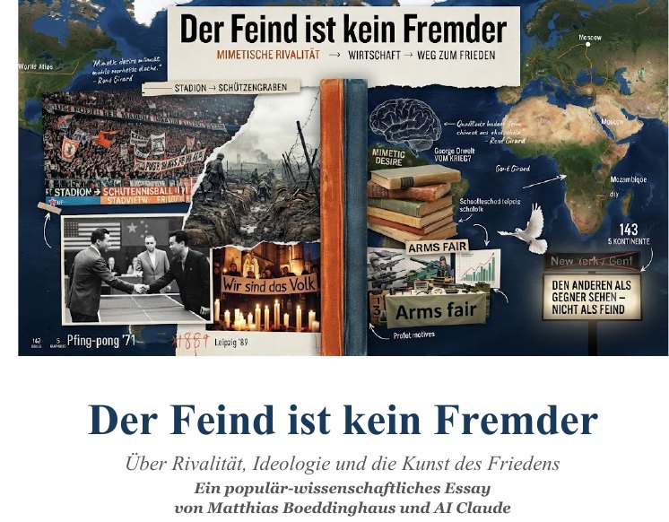 Titelseite des Essays „Der Feind ist kein Fremder – Über Rivalität, Ideologie und die Kunst des Friedens“